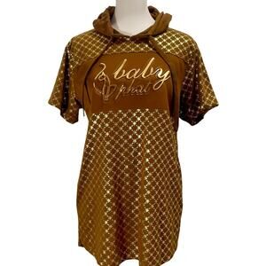 Vintage Y2K Baby Phat Gold Logo Short Sleeve Hoodie T-Shirt Gold Brown - Medium